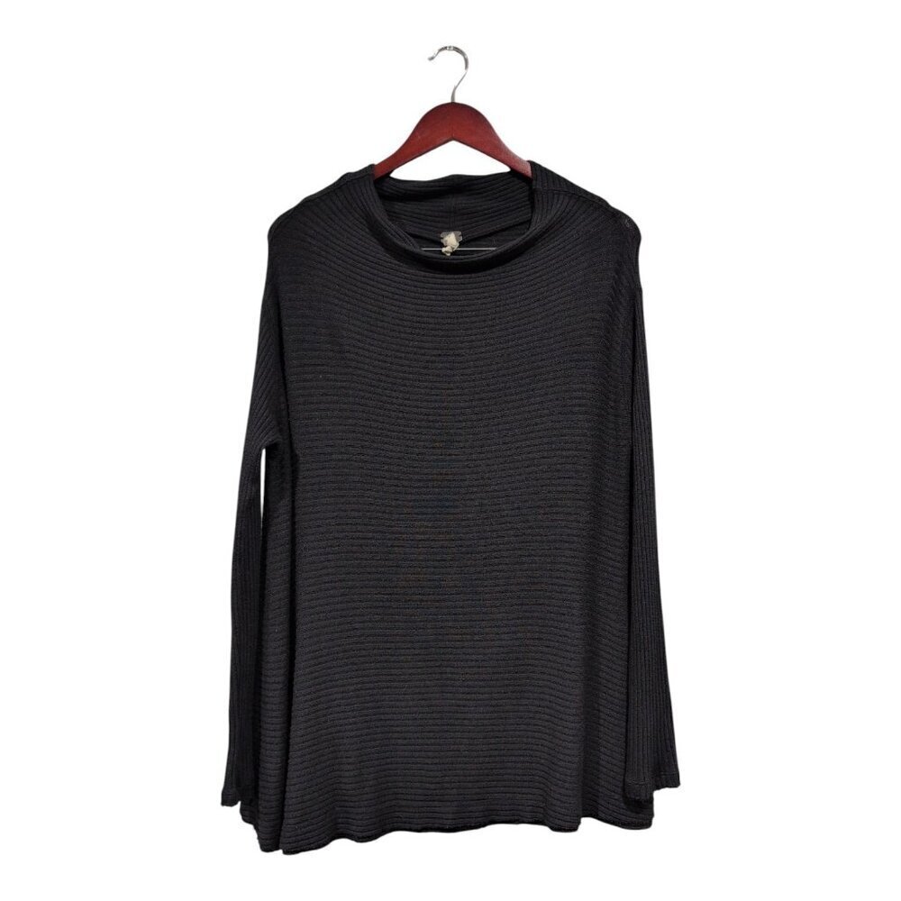 Free People Women's Black Long Sleeve Love Split Tunic Top Pullover Split Back S